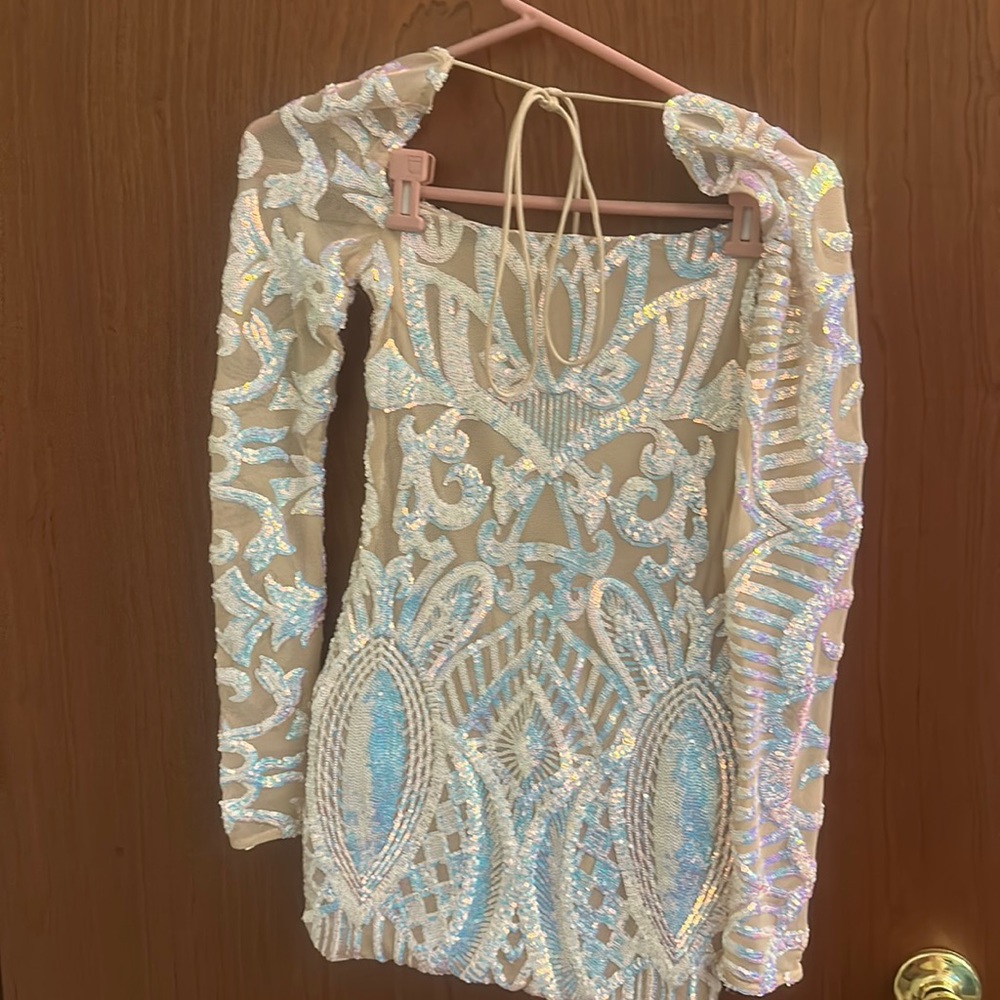 iridescent lucy in the sky long-sleeved short dress